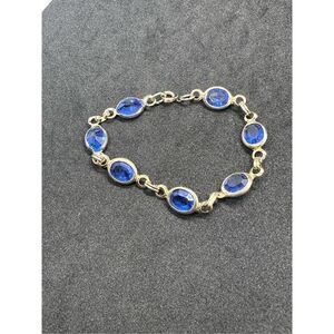 Statement Tennis Bracelet with Oval Cut blue  in Yellow Gold tone chain some wea